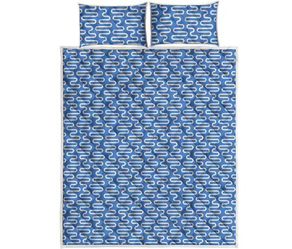 Blue And White DNA Pattern Print Quilt Bed Set