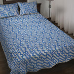 Blue And White DNA Pattern Print Quilt Bed Set