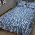 Blue And White DNA Pattern Print Quilt Bed Set