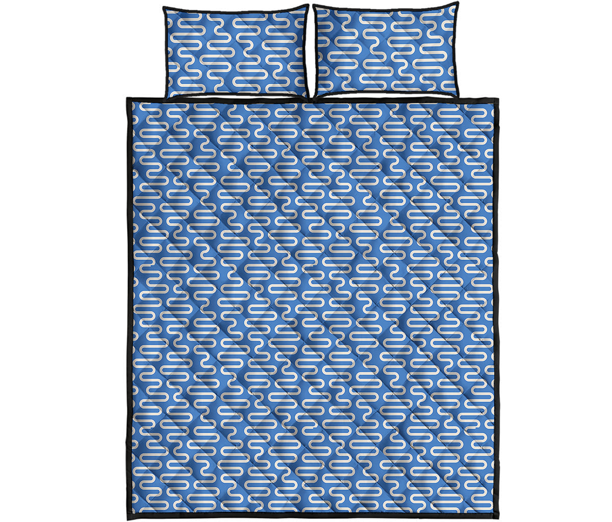 Blue And White DNA Pattern Print Quilt Bed Set