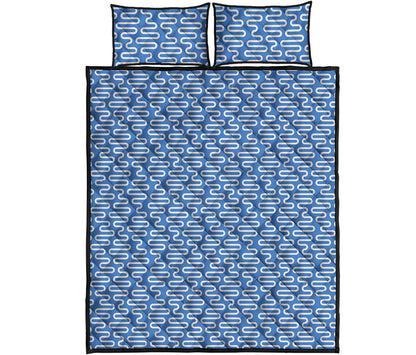 Blue And White DNA Pattern Print Quilt Bed Set