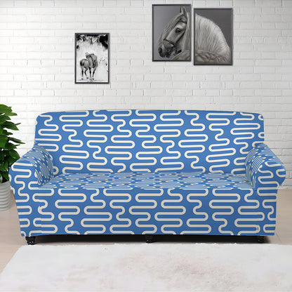 Blue And White DNA Pattern Print Sofa Cover