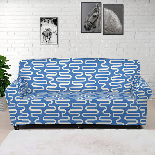 Blue And White DNA Pattern Print Sofa Cover