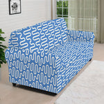 Blue And White DNA Pattern Print Sofa Cover