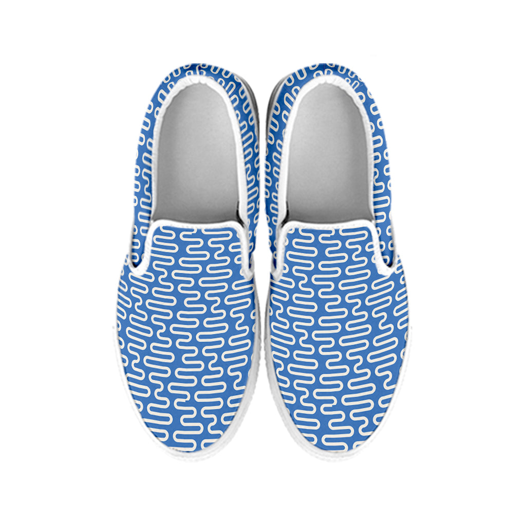 Blue And White DNA Pattern Print White Slip On Shoes