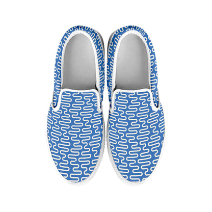 Blue And White DNA Pattern Print White Slip On Shoes