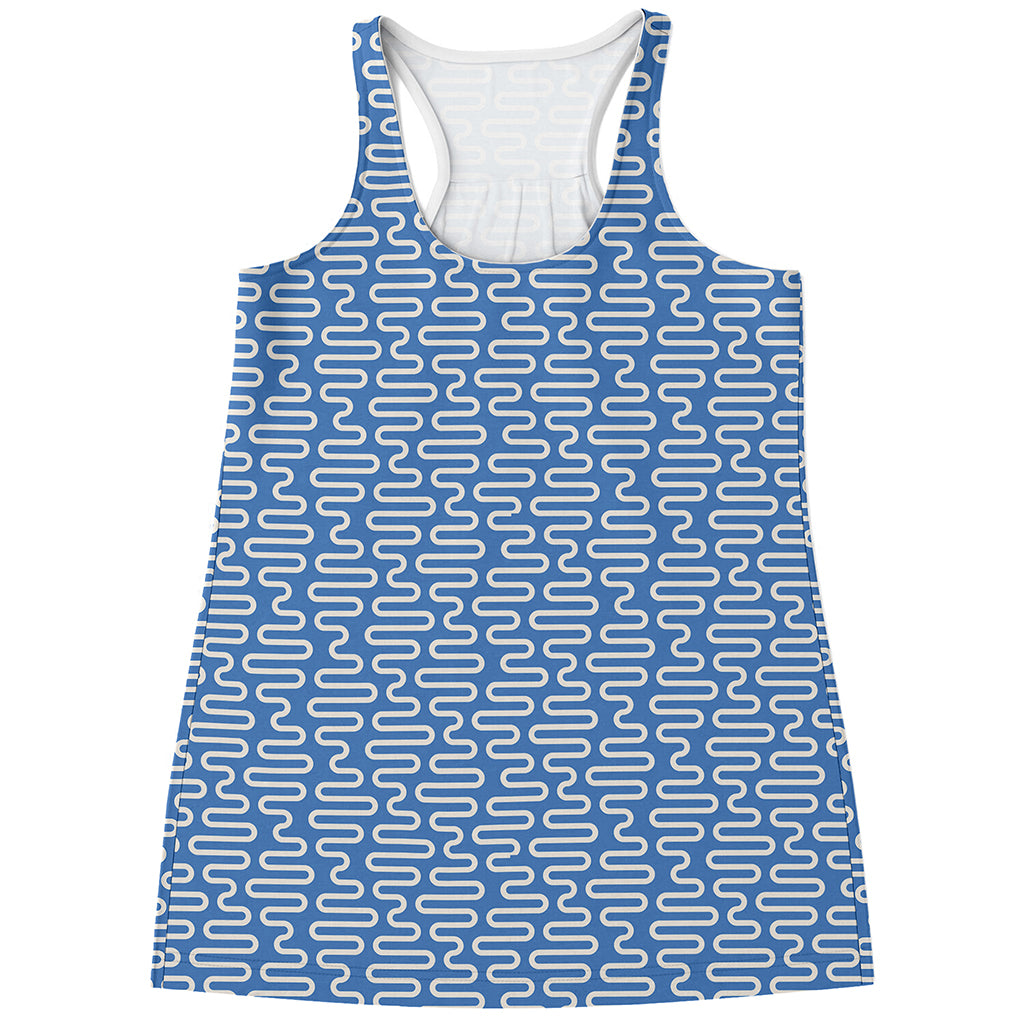 Blue And White DNA Pattern Print Women's Racerback Tank Top