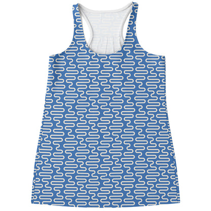 Blue And White DNA Pattern Print Women's Racerback Tank Top