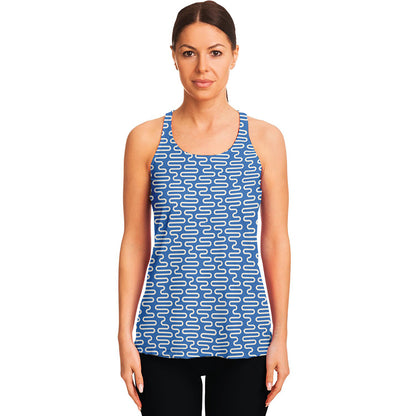 Blue And White DNA Pattern Print Women's Racerback Tank Top