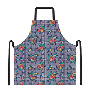 Blue And White Floral Glen Plaid Print Apron