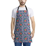 Blue And White Floral Glen Plaid Print Apron