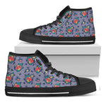 Blue And White Floral Glen Plaid Print Black High Top Shoes