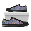 Blue And White Floral Glen Plaid Print Black Low Top Sneakers