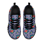 Blue And White Floral Glen Plaid Print Black Sneakers