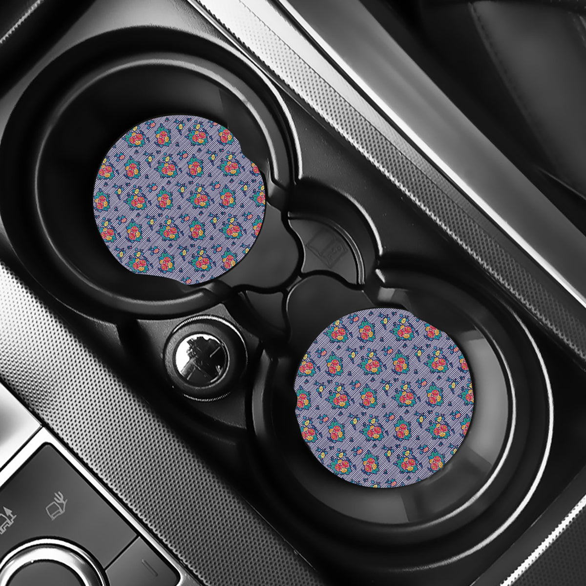 Blue And White Floral Glen Plaid Print Car Coasters