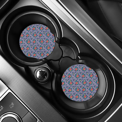 Blue And White Floral Glen Plaid Print Car Coasters