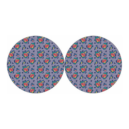 Blue And White Floral Glen Plaid Print Car Coasters