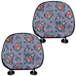 Blue And White Floral Glen Plaid Print Car Headrest Covers