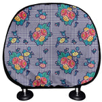 Blue And White Floral Glen Plaid Print Car Headrest Covers