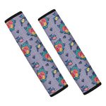 Blue And White Floral Glen Plaid Print Car Seat Belt Covers