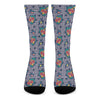 Blue And White Floral Glen Plaid Print Crew Socks