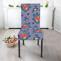 Blue And White Floral Glen Plaid Print Dining Chair Slipcover