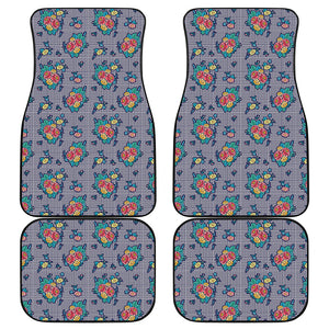 Blue And White Floral Glen Plaid Print Front and Back Car Floor Mats