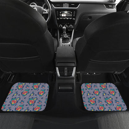 Blue And White Floral Glen Plaid Print Front and Back Car Floor Mats