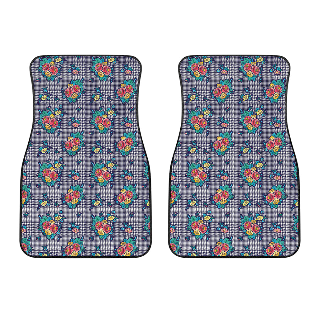 Blue And White Floral Glen Plaid Print Front Car Floor Mats