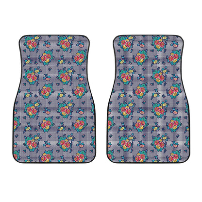 Blue And White Floral Glen Plaid Print Front Car Floor Mats