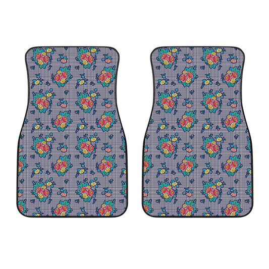 Blue And White Floral Glen Plaid Print Front Car Floor Mats