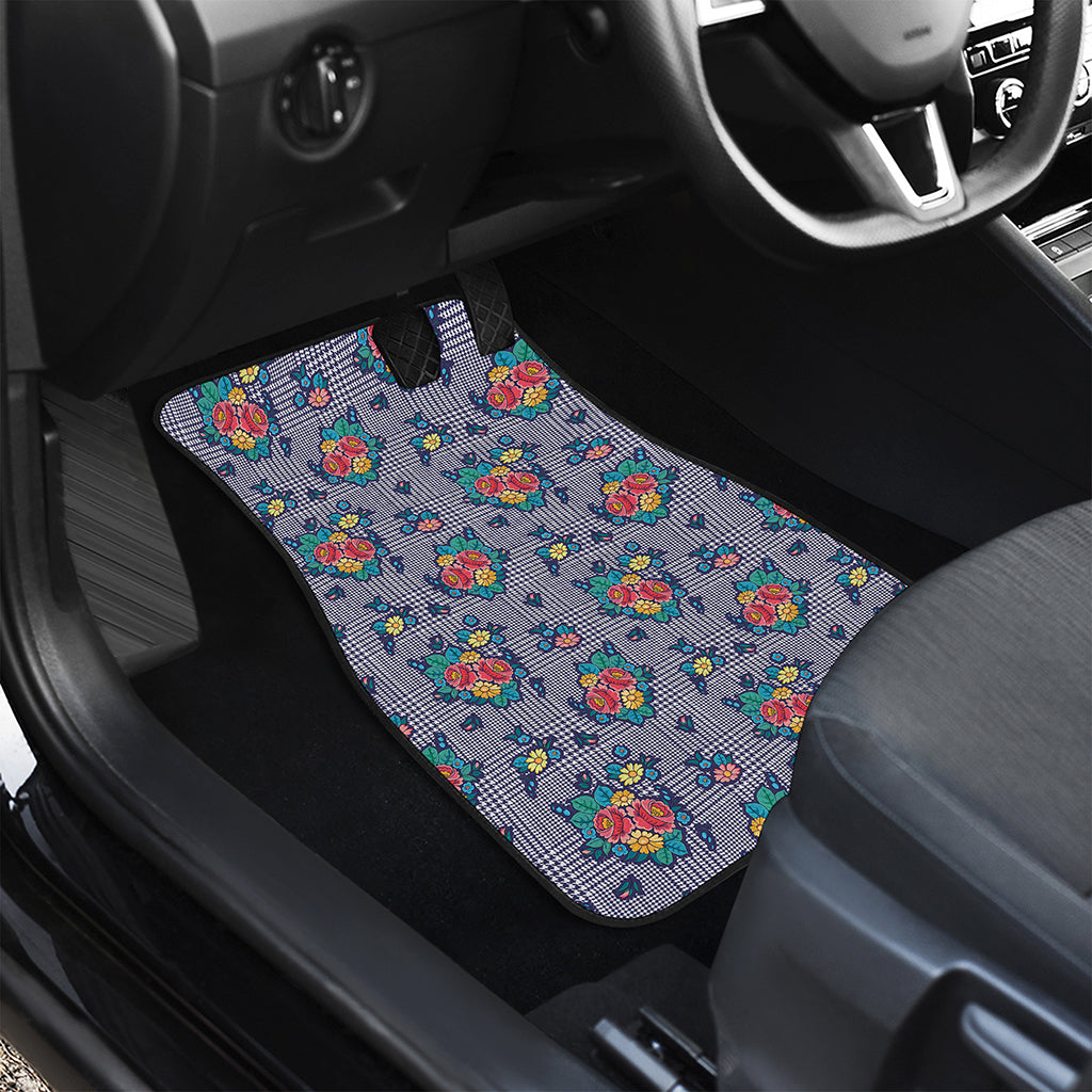 Blue And White Floral Glen Plaid Print Front Car Floor Mats