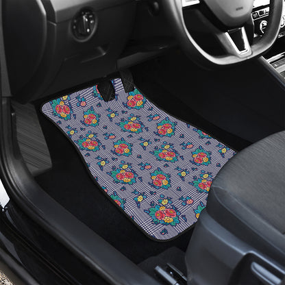 Blue And White Floral Glen Plaid Print Front Car Floor Mats