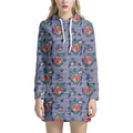 Blue And White Floral Glen Plaid Print Pullover Hoodie Dress