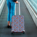 Blue And White Floral Glen Plaid Print Luggage Cover