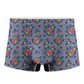 Blue And White Floral Glen Plaid Print Men's Boxer Briefs