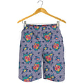 Blue And White Floral Glen Plaid Print Men's Shorts