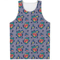 Blue And White Floral Glen Plaid Print Men's Tank Top