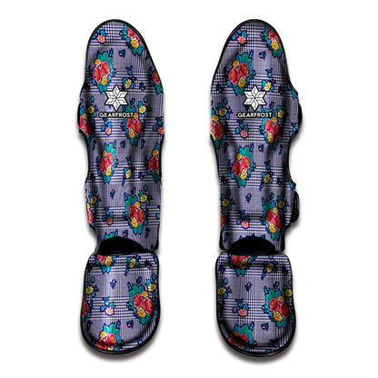 Blue And White Floral Glen Plaid Print Muay Thai Shin Guard
