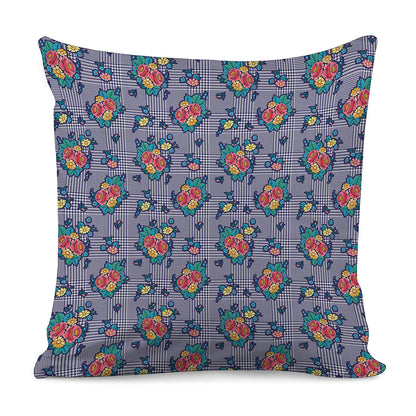 Blue And White Floral Glen Plaid Print Pillow Cover