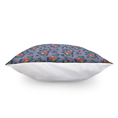 Blue And White Floral Glen Plaid Print Pillow Cover