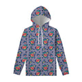 Blue And White Floral Glen Plaid Print Pullover Hoodie