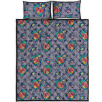 Blue And White Floral Glen Plaid Print Quilt Bed Set