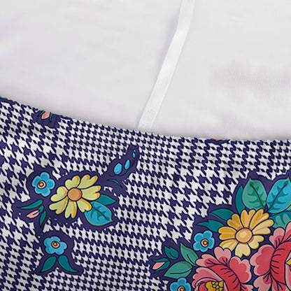 Blue And White Floral Glen Plaid Print Sofa Cover