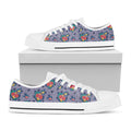 Blue And White Floral Glen Plaid Print White Low Top Sneakers
