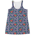 Blue And White Floral Glen Plaid Print Women's Racerback Tank Top