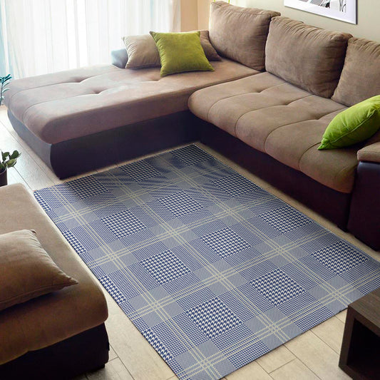 Blue And White Glen Plaid Print Area Rug