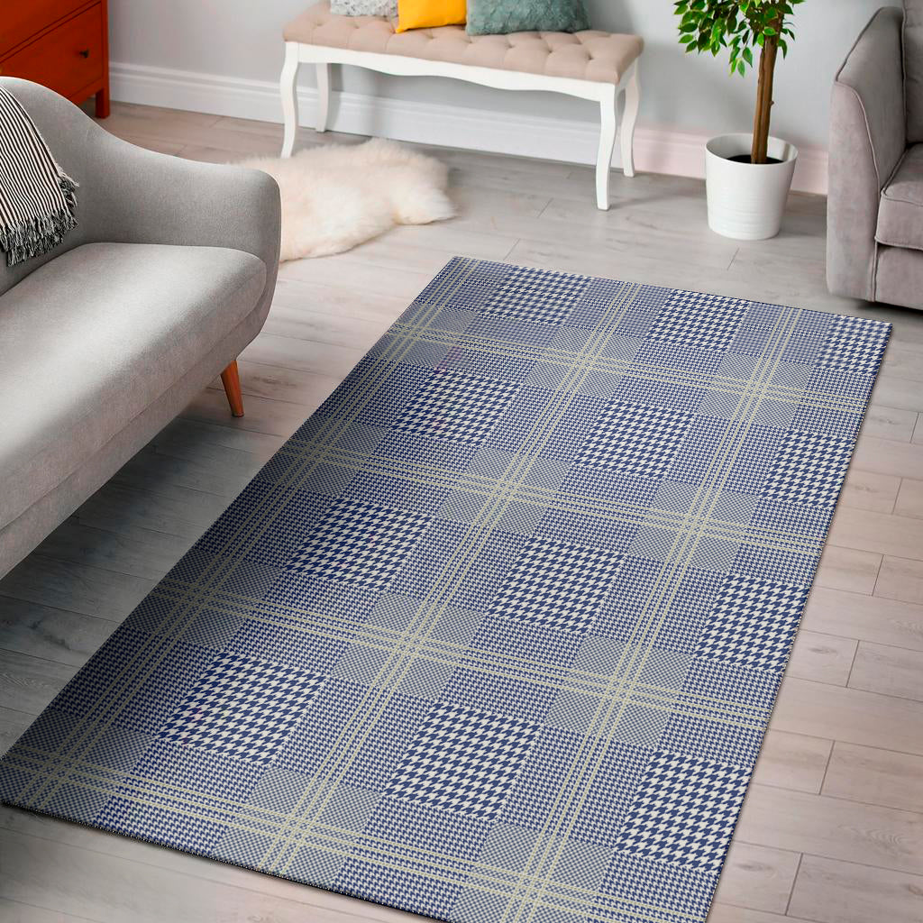 Blue And White Glen Plaid Print Area Rug