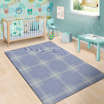 Blue And White Glen Plaid Print Area Rug