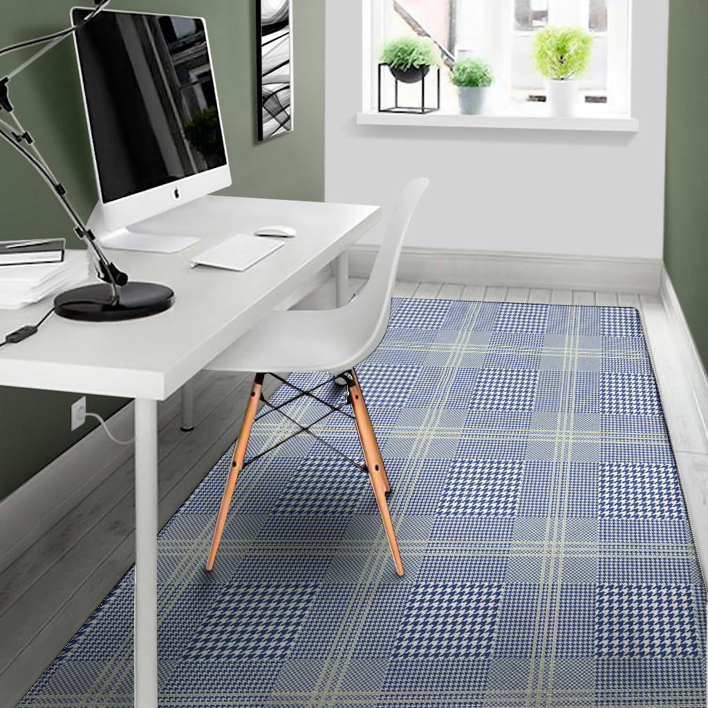 Blue And White Glen Plaid Print Area Rug